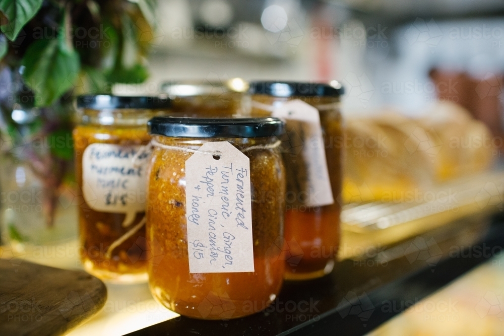 Close up shot of an organic drink in a jar - Australian Stock Image