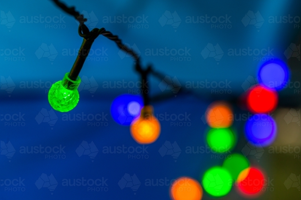 Close-up shot of coloured fairy lights - Australian Stock Image