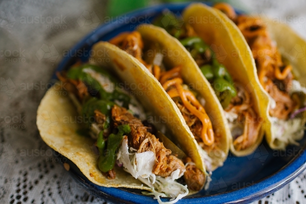 Close up shot of tacos in a plate - Australian Stock Image