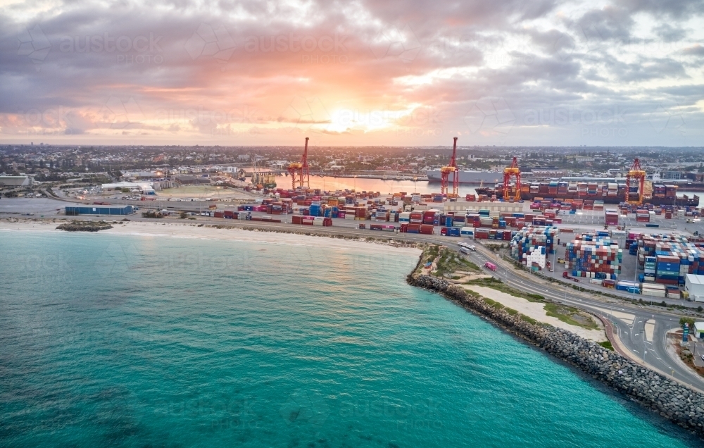 Cloudy sunrise over Fremantle Port - Australian Stock Image