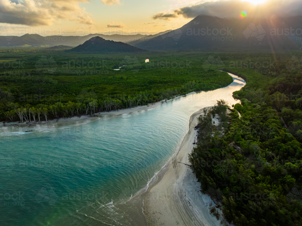 Coastal inlet and mountains on the Daintree Coast - Australian Stock Image