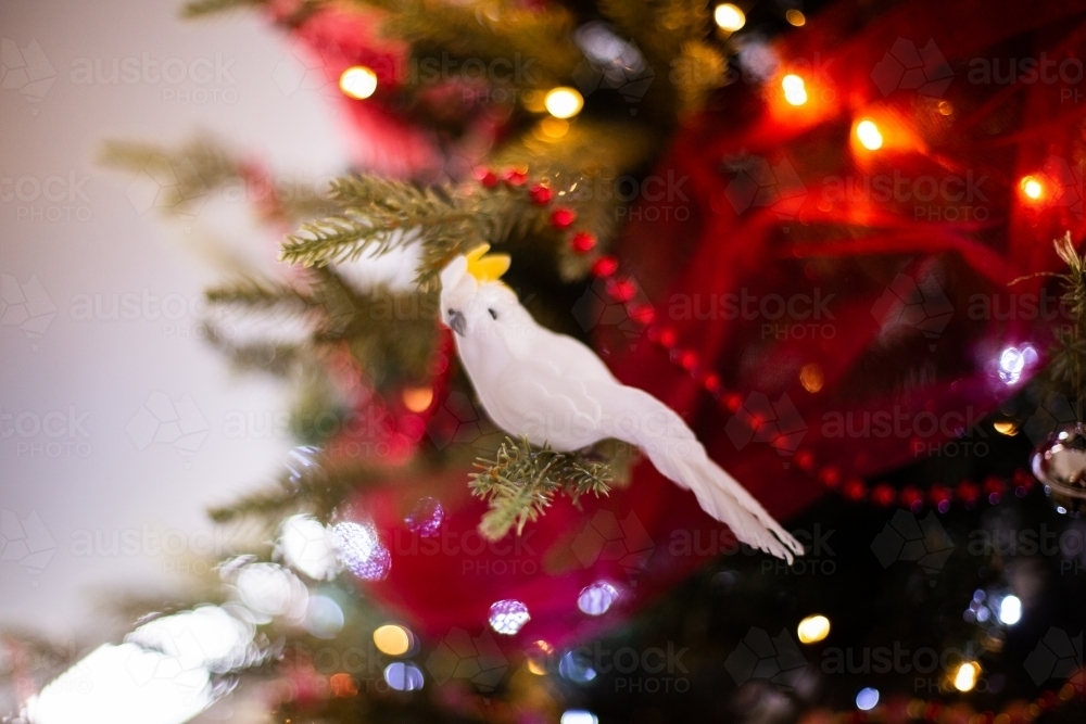 cockatoo christmas decoration on a christmas tree - Australian Stock Image