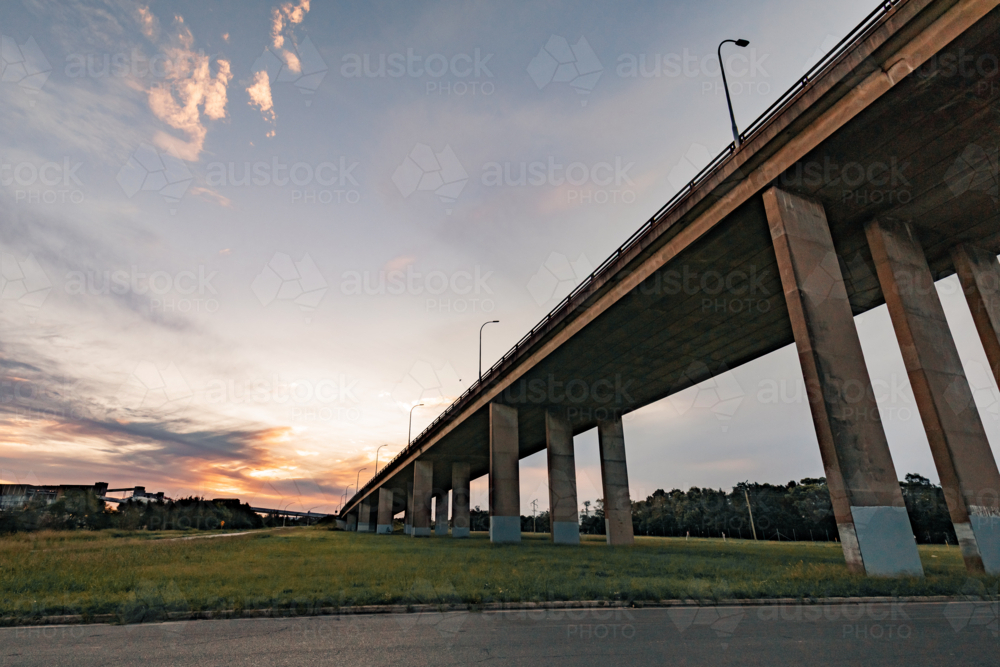 Concrete pylons under western end of Stockton Bridge in Newcastle - Australian Stock Image