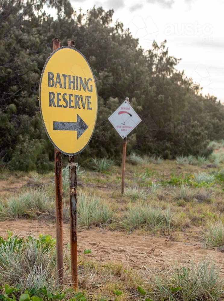 corroded bathing reserve sign - Australian Stock Image