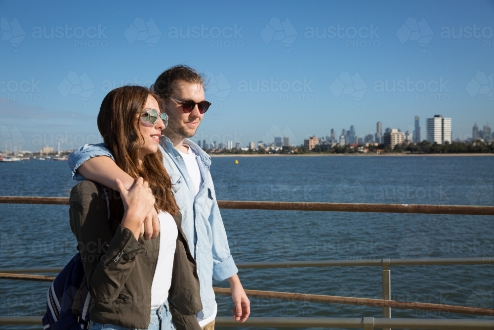 Couple Walking on St Kilda Pier - Australian Stock Image