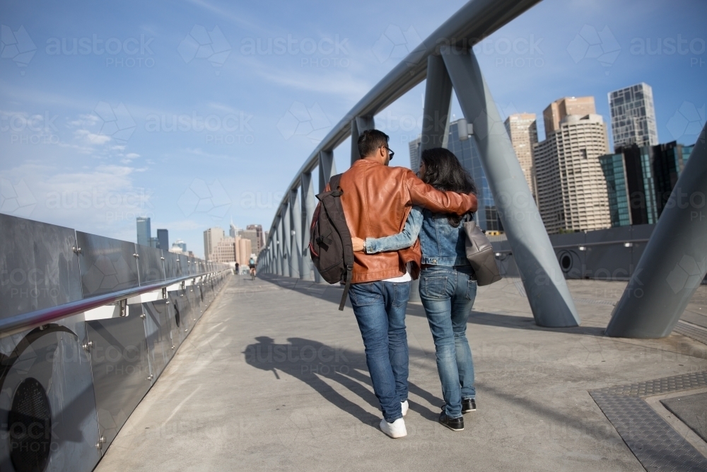 Couple Walking to Melbourne City - Australian Stock Image