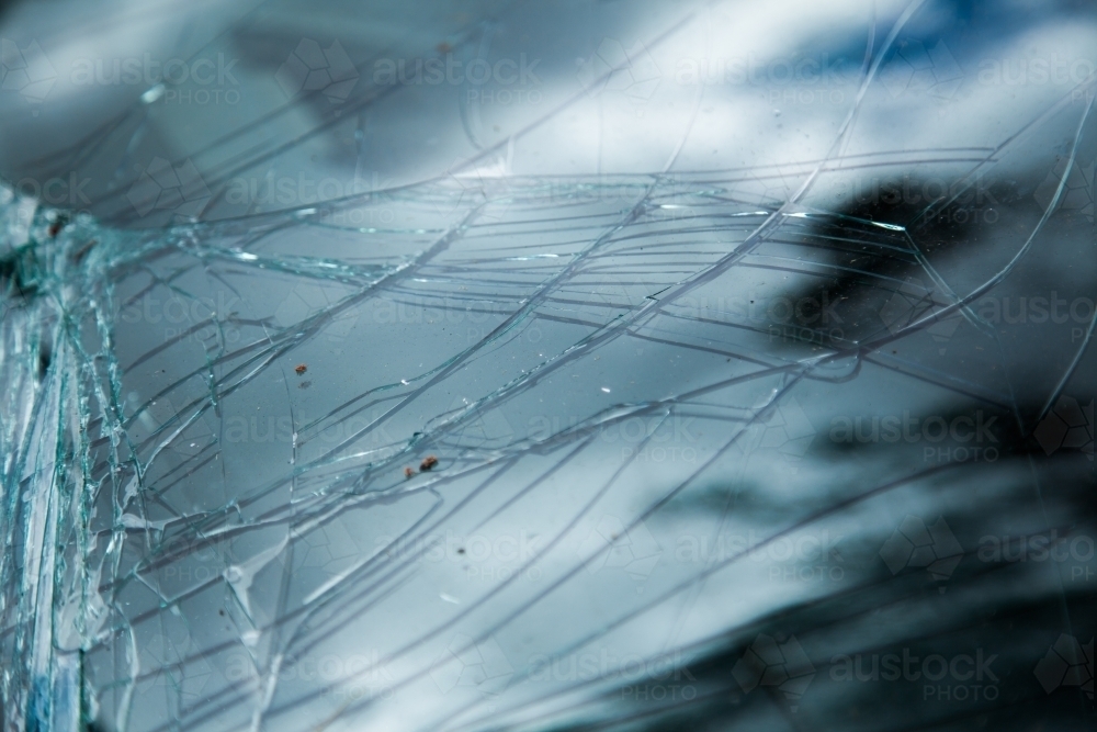 Cracked car windscreen smashed in crash - Australian Stock Image