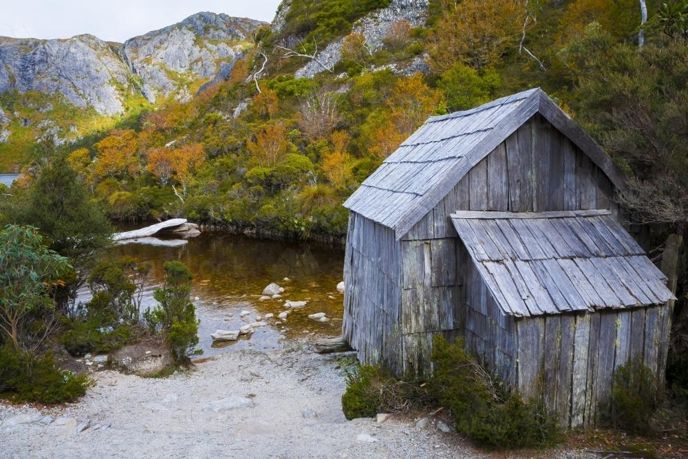 Crater Lake and Boat Shed - Australian Stock Image