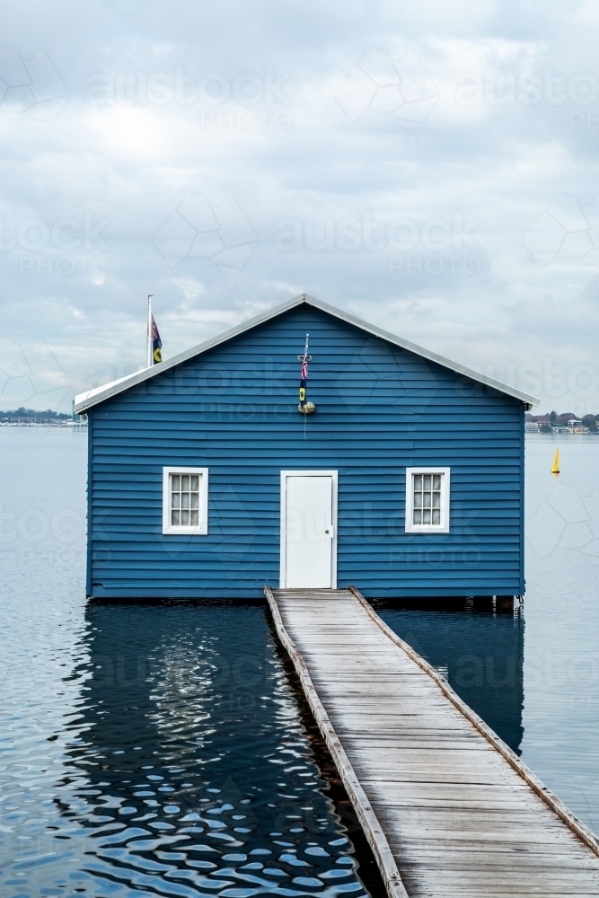 Crawley Edge blue boatshed, Perth, Western Australia, Australia - Australian Stock Image