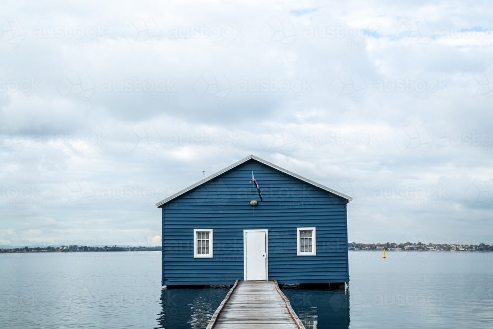 Crawley Edge blue boatshed, Perth, Western Australia, Australia - Australian Stock Image