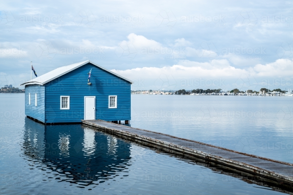 Crawley Edge blue boatshed, Perth, Western Australia, Australia - Australian Stock Image