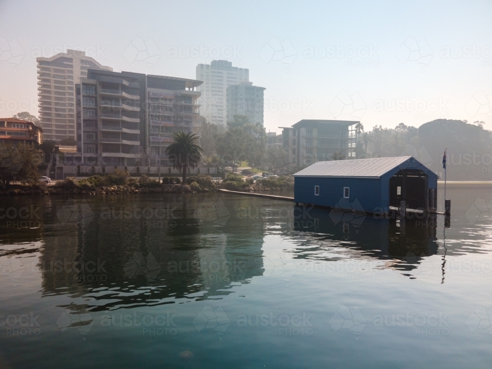 Crawley Edge Blue Boathouse - Australian Stock Image