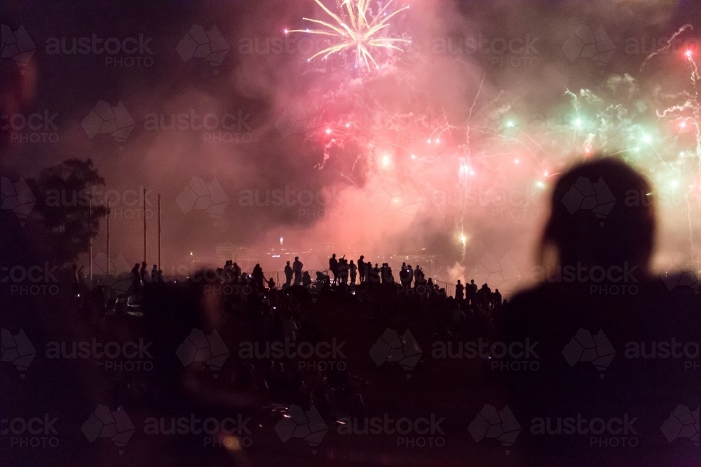 Crowd watching the fireworks display at skyfire, Canberra - Australian Stock Image