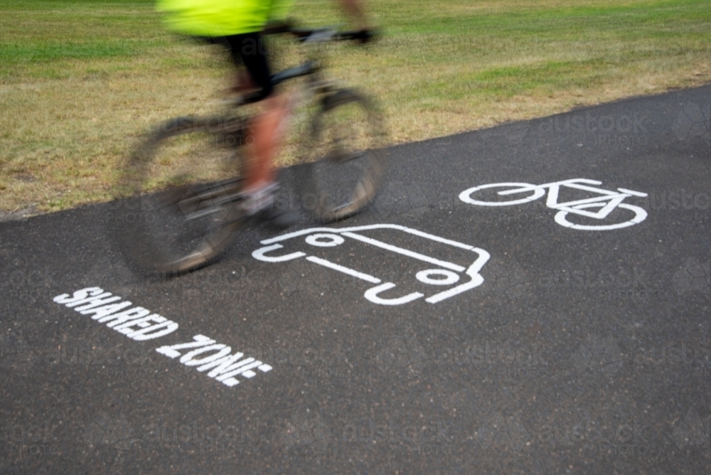 Cycle path shared zone with cyclist - Australian Stock Image