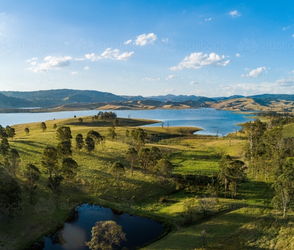 Dam beside reservoir Lake St Clair in Hunter Valley - Australian Stock Image