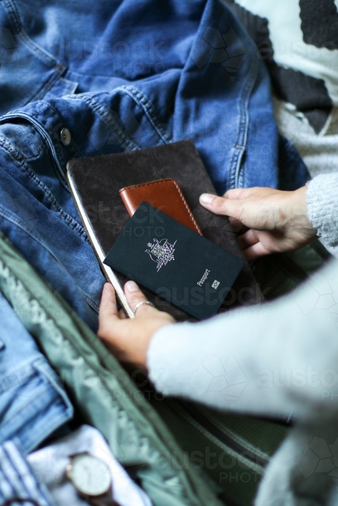 Detail of a bag being packed ready for travel - Australian Stock Image