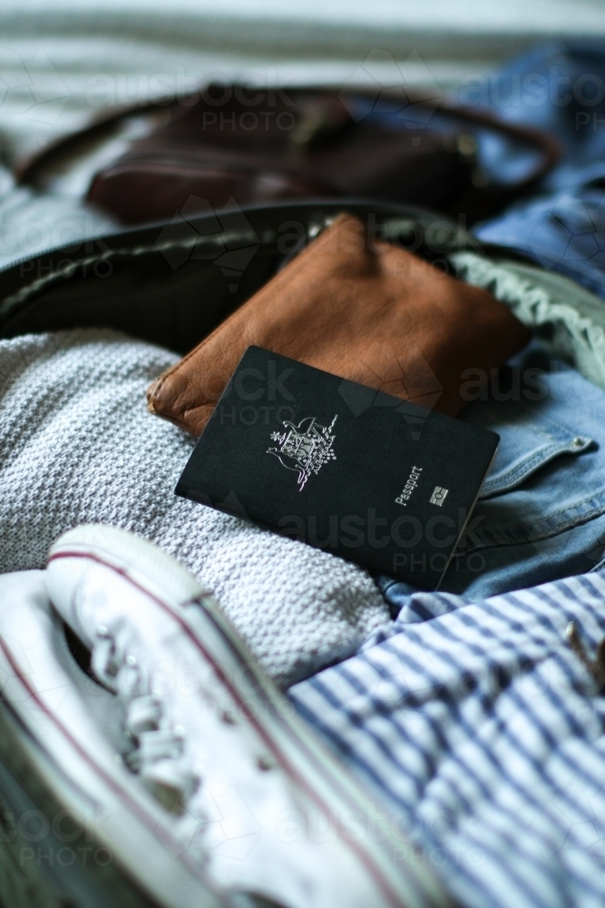 Detail of a bag being packed ready for travel - Australian Stock Image