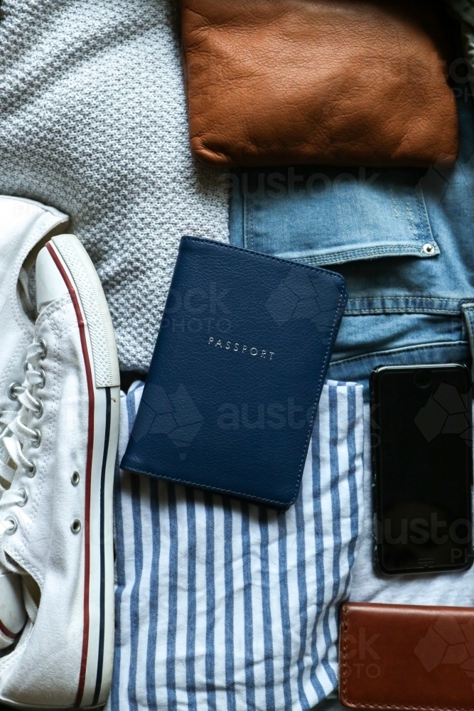 Detail of a packed bag ready for travel - Australian Stock Image