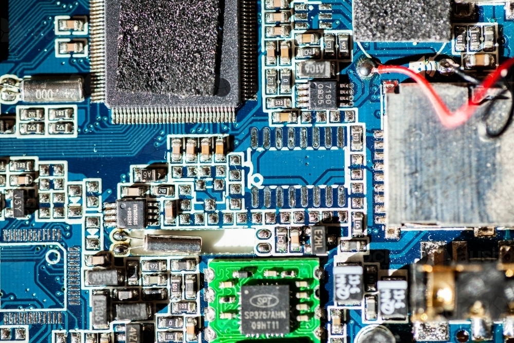 Detail of blue circuit board - Australian Stock Image