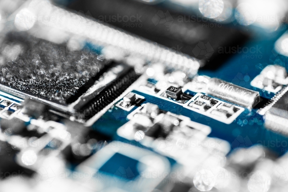 Detail of blue circuit board - Australian Stock Image