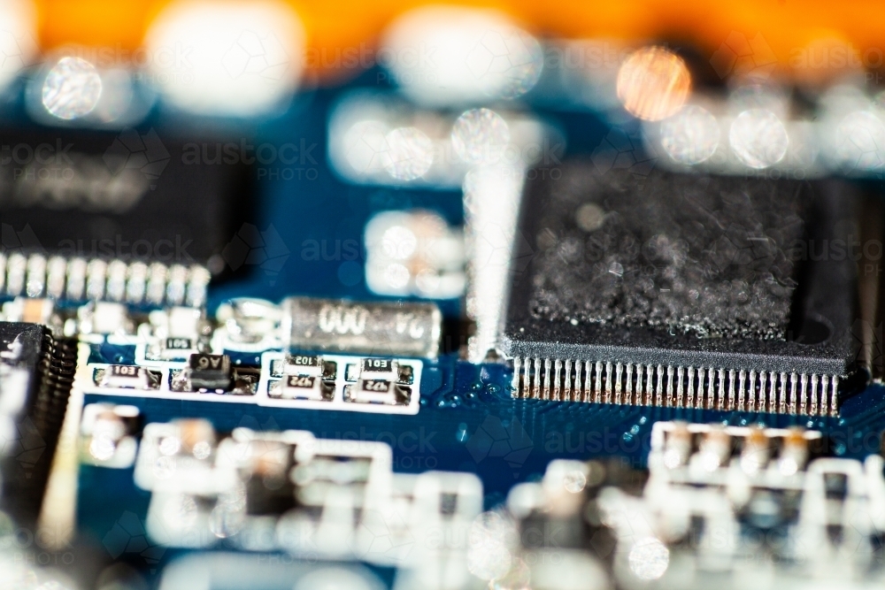 Detail of blue circuit board - Australian Stock Image