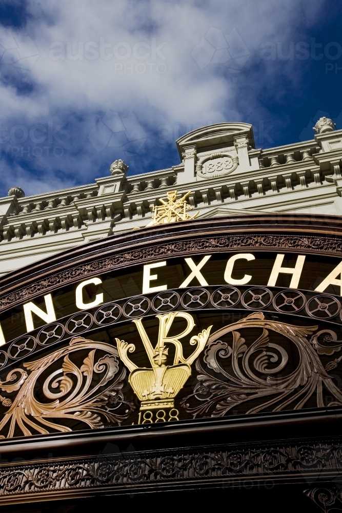 Detail of wrought iron facade on heritage building - Australian Stock Image