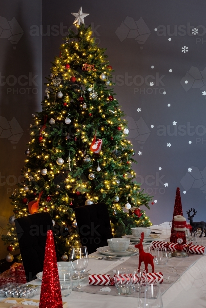 dining table and Christmas tree - Australian Stock Image