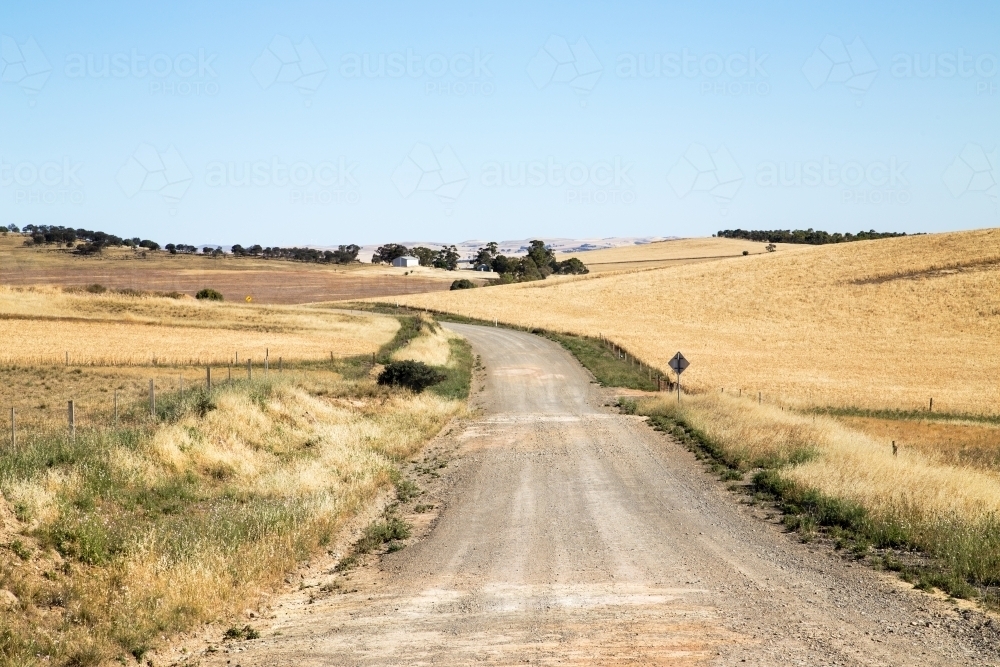 dirt road winding through farmland - Australian Stock Image
