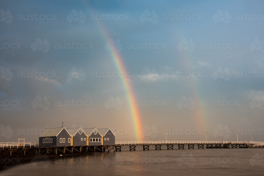 Double rainbow after the rain over Busselton jetty. - Australian Stock Image