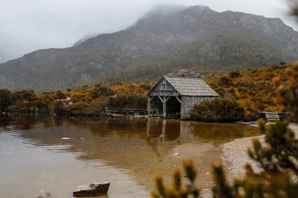 Dove Lake Boatshed in Cradle Mountain National Park - Australian Stock Image