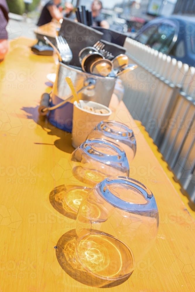 Drinking glasses on a table - Australian Stock Image