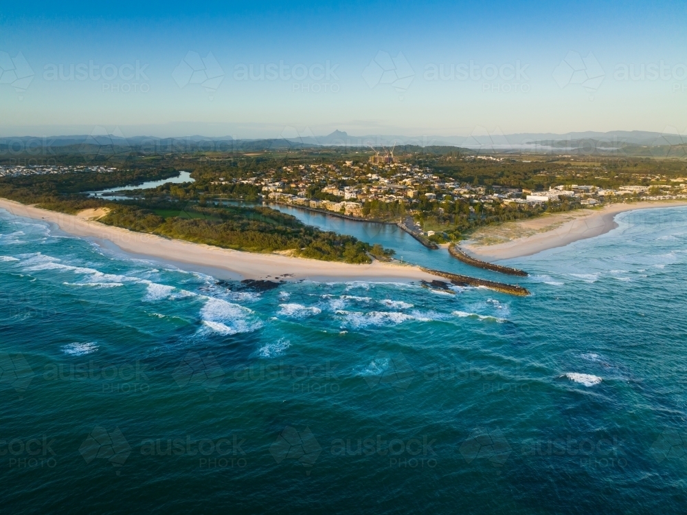 Drone image of Cudgen Creek Mouth at Kingscliff - Australian Stock Image