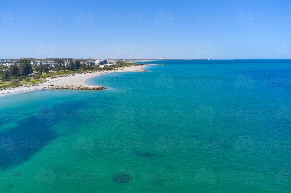 Drone view across the water towards South Beach, near Fremantle, Western Australia - Australian Stock Image