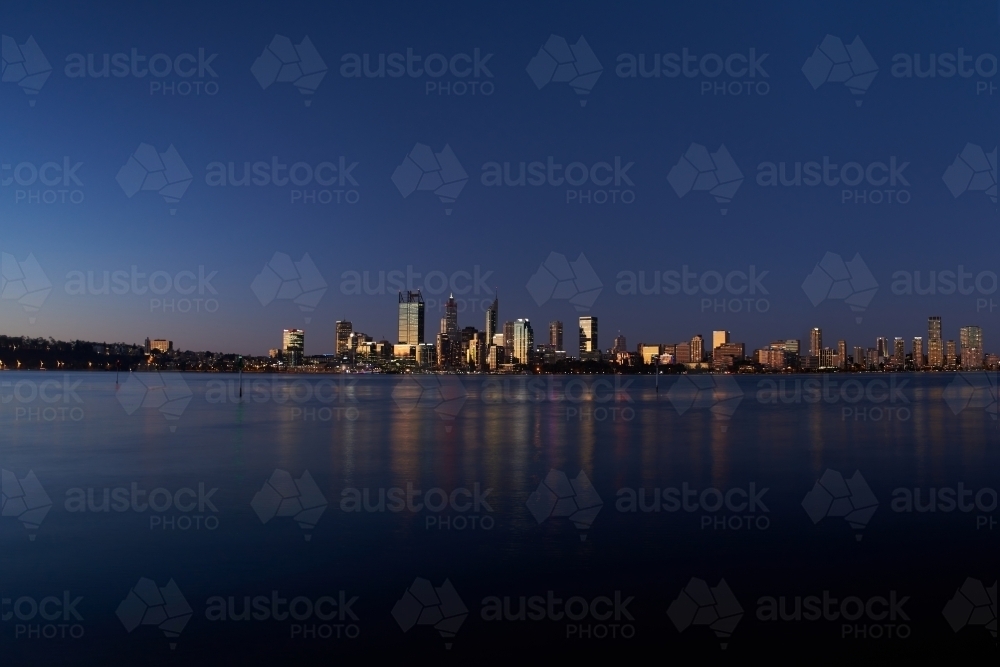 Dusk view of the skyline of downtown Perth, Australia, taken in 2021 - Australian Stock Image