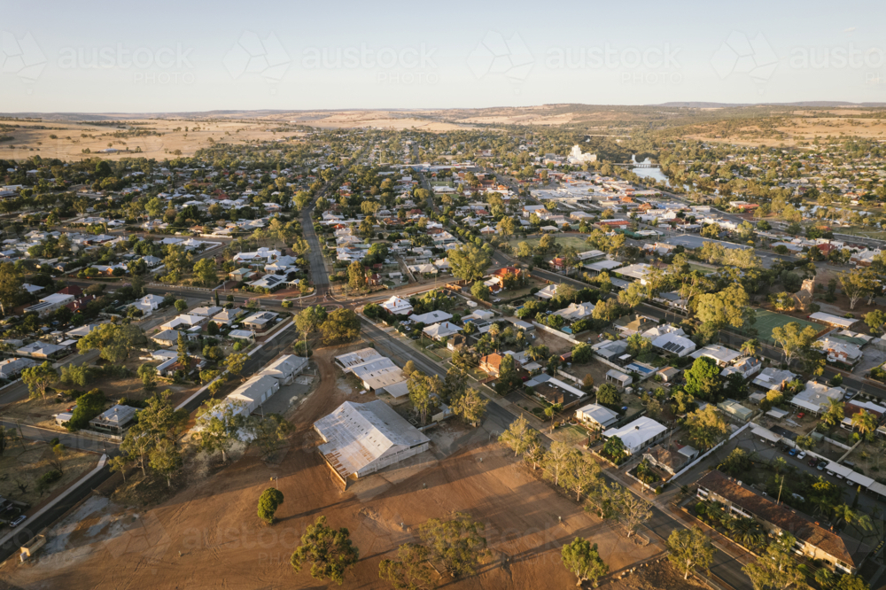 Early morning aerial over town of Northam in Western Australia - Australian Stock Image