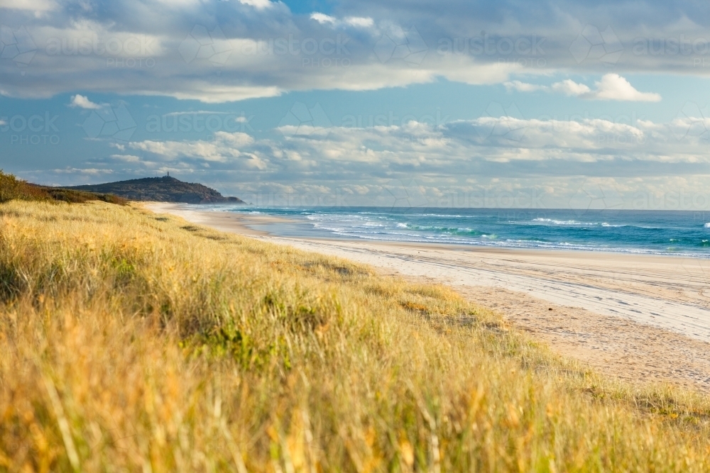 Early morning looking north along the eastern beach of Moreton Island. - Australian Stock Image