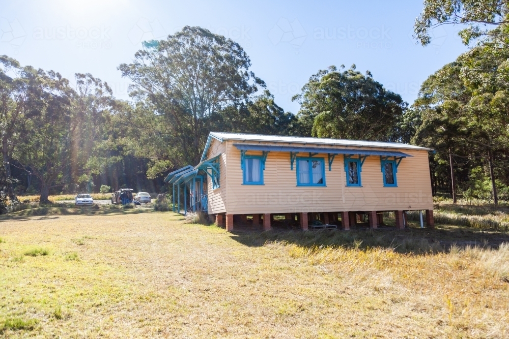 Eco friendly cabins in hills - Australian Stock Image