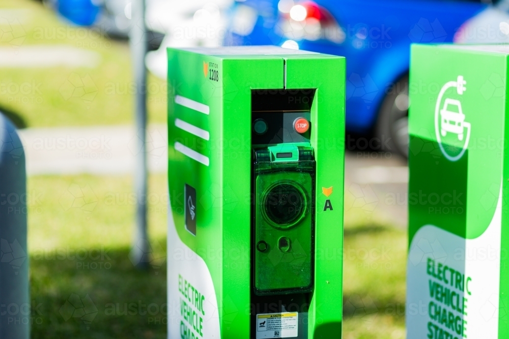 Electric car charging port beside carpark - Australian Stock Image