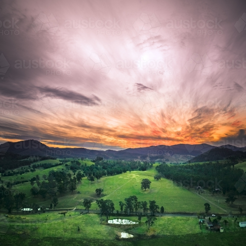 Elevated view of rural agricultural land and waterways - Australian Stock Image