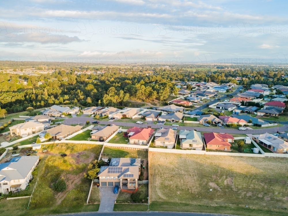 Empty blocks of land to build a home on in town - Australian Stock Image