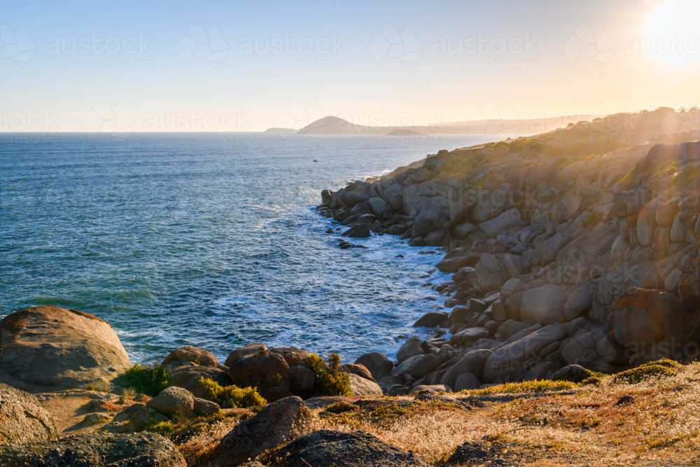 Encounter Bay viewed from Granite Island at sunset, South Australia - Australian Stock Image