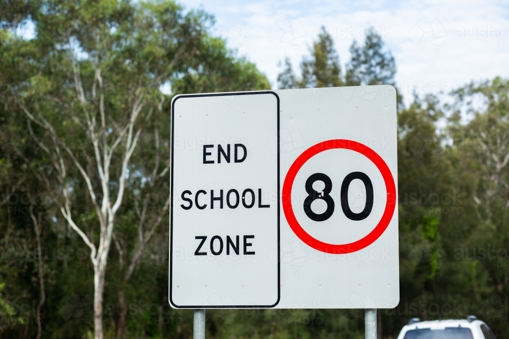 End School zone and 80 speed sign - Australian Stock Image