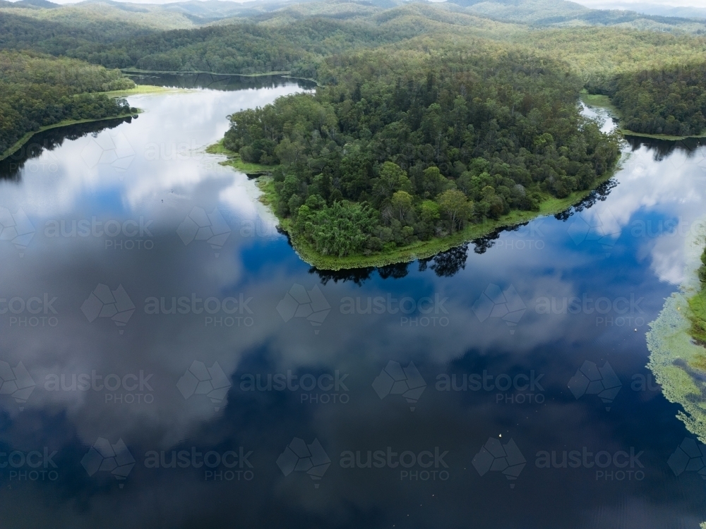 Enoggera Reservoir looking up the supply catchment into D'Aguilar National Park - Australian Stock Image