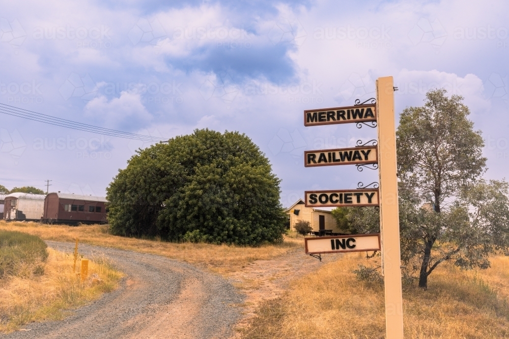 Entrance sign at the Merriwa Railway Society Inc. in the Upper Hunter Region of NSW - Australian Stock Image