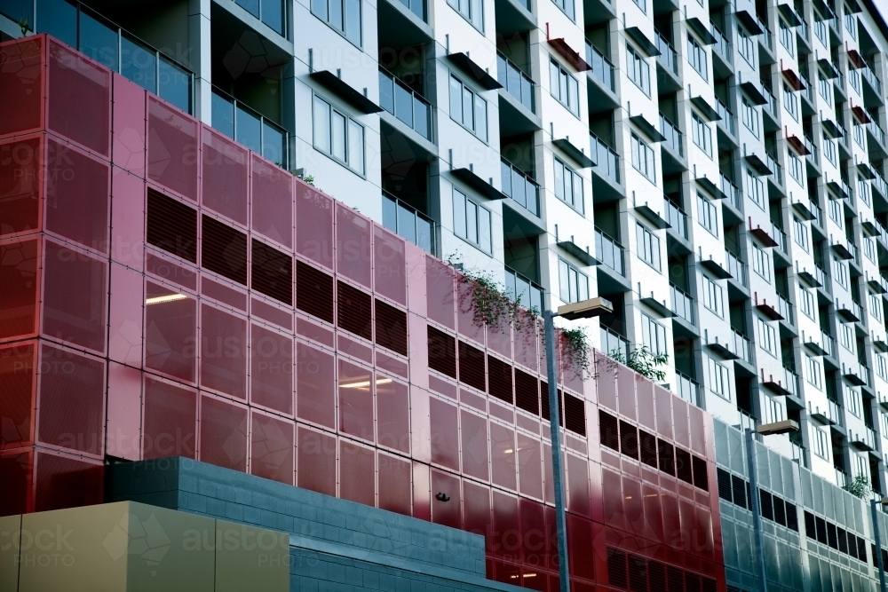 Facade of a modern inner city apartment building - Australian Stock Image