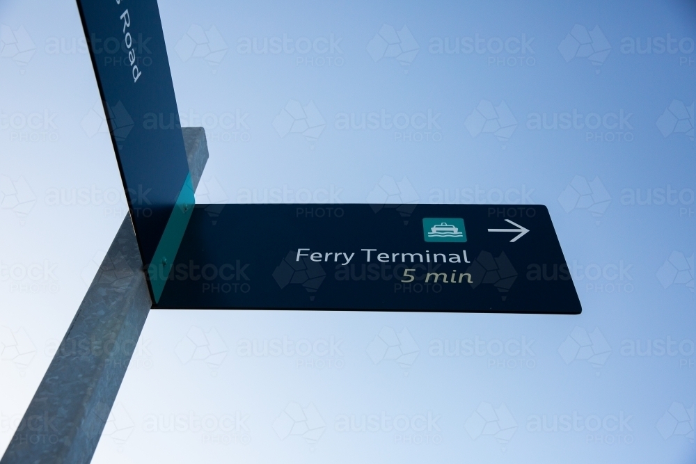 ferry terminal sign with blue sky - Australian Stock Image