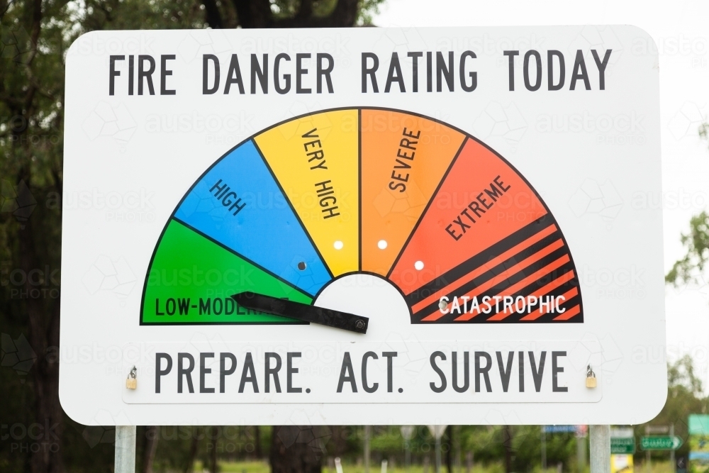 Fire danger rating sign beside road - Australian Stock Image