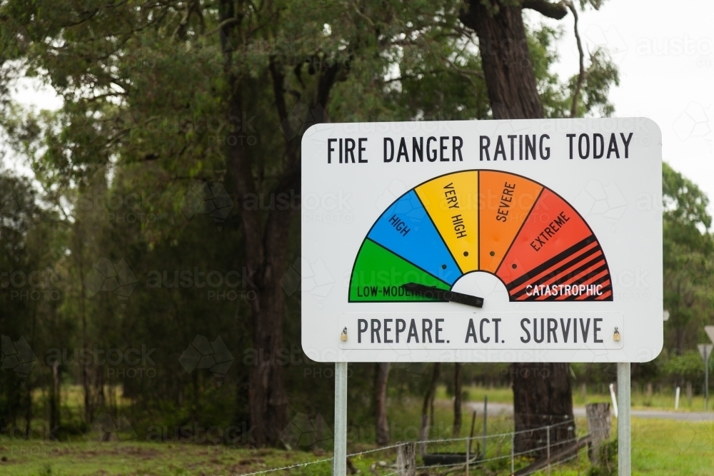 Fire danger rating sign beside road - Australian Stock Image