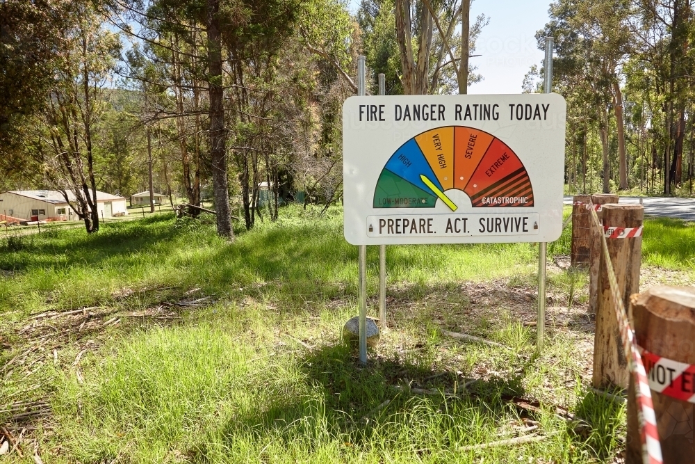 Fire danger signage on rural property - Australian Stock Image