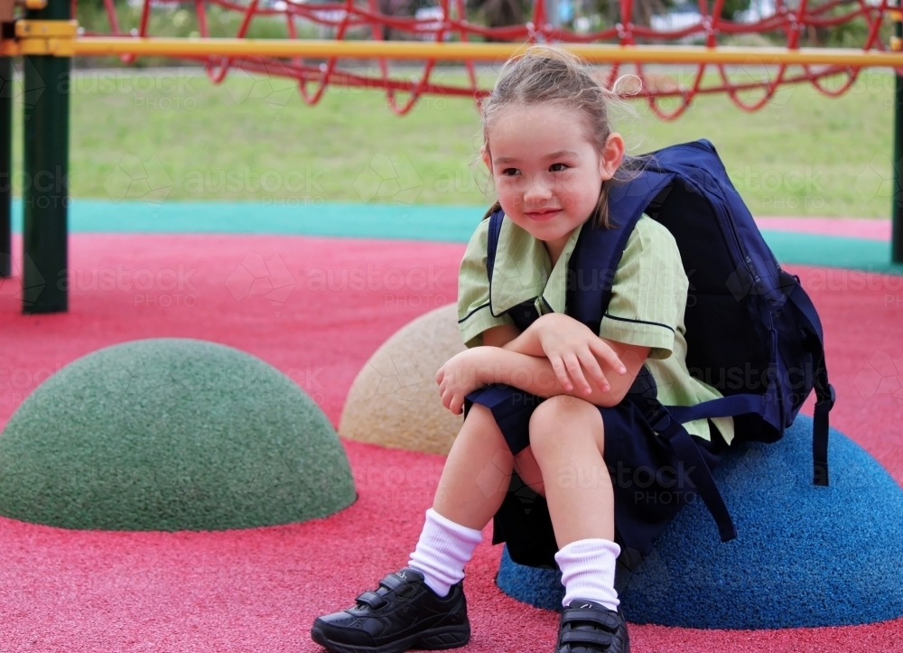 First day of school for a young girl of mixed race - Australian Stock Image